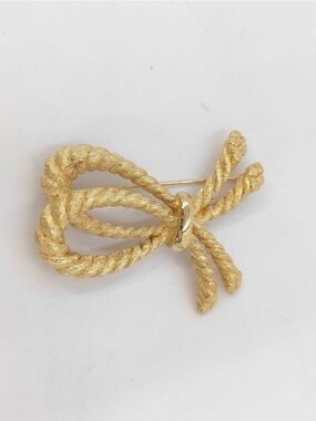 VTG Dior Gold-Tone Twisted Rope Bow Brooch